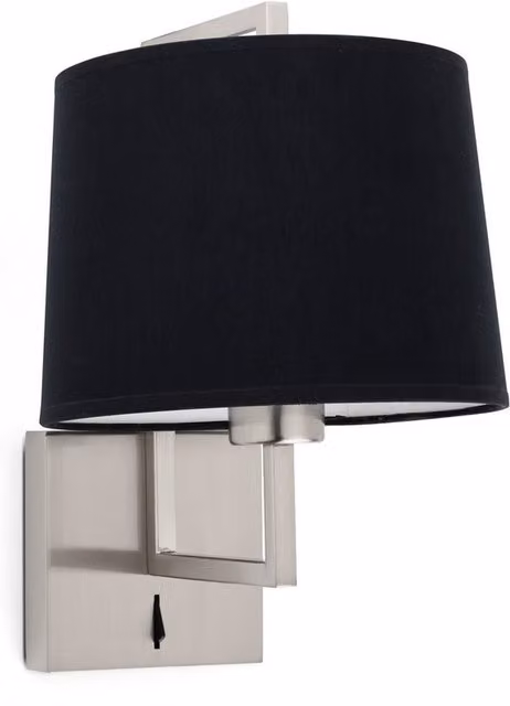 Faro Modern Frame Wall Light Shade in Grey and Black Fabric with Nickel E27 Fitting