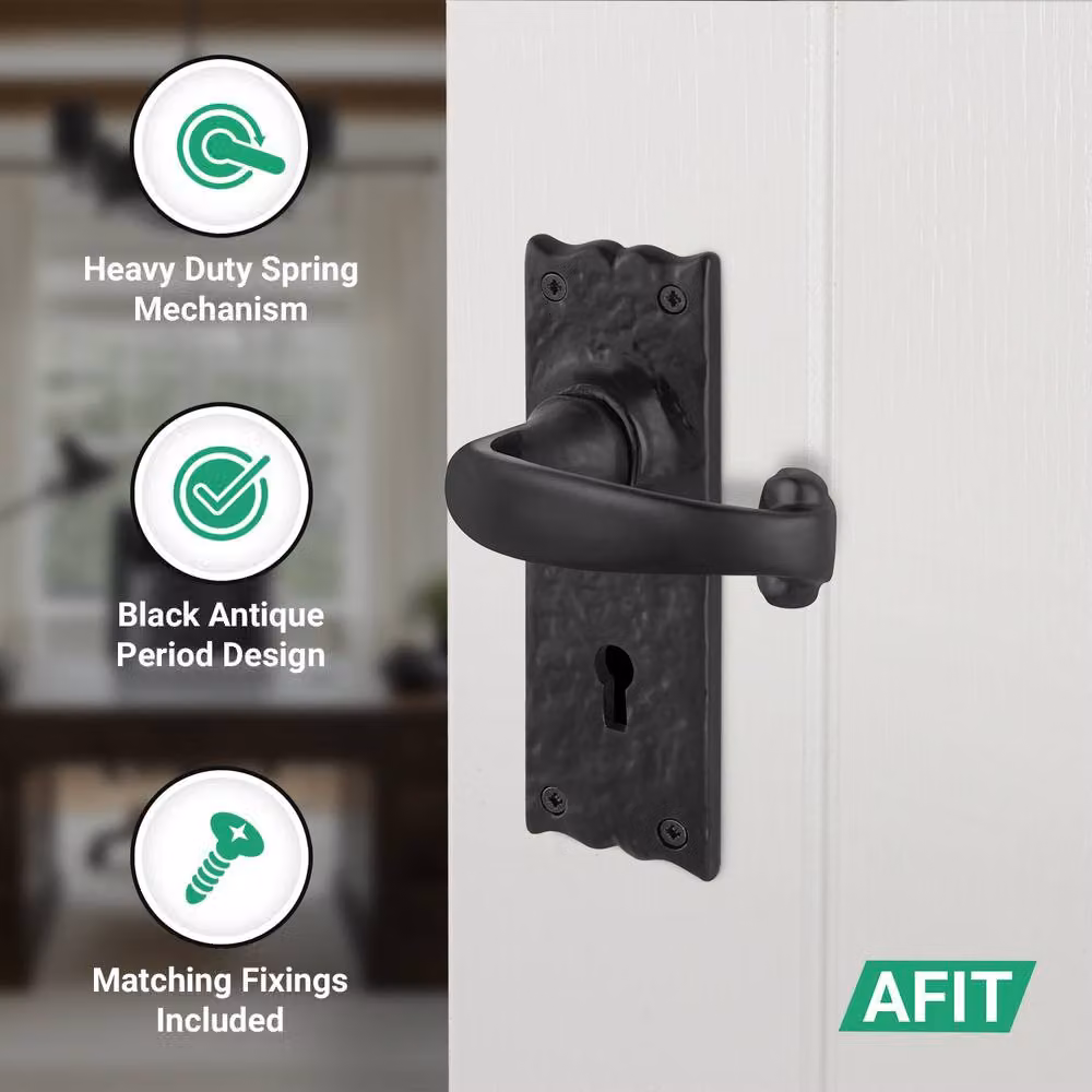 AFIT Black Antique Cast Iron Door Handles with Key Lock, 1 Pair, W/D/H: 15 x 15 x 1.5 cm – 3