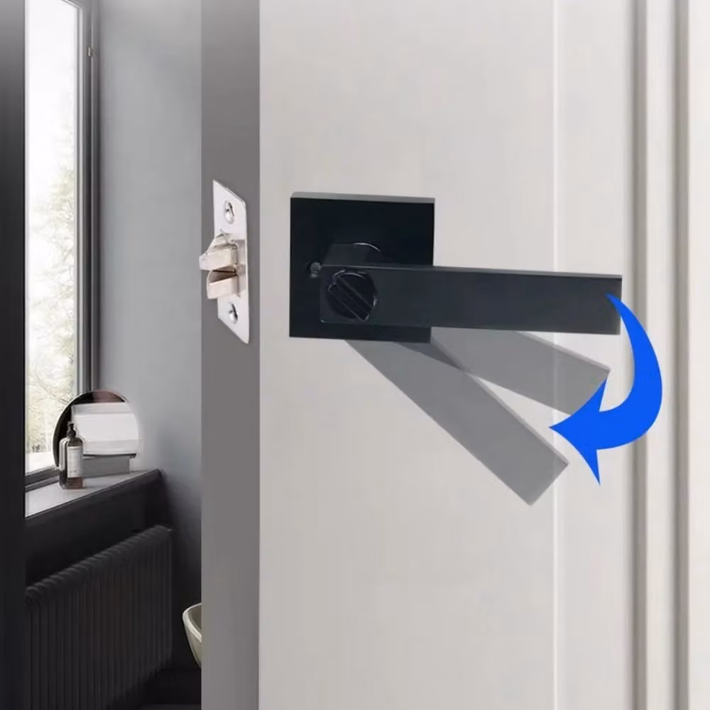 Hinsinc Black Aluminium Alloy Internal Door Lever Handle Set with Rosette for Bathroom and Bedroom Doors – 4