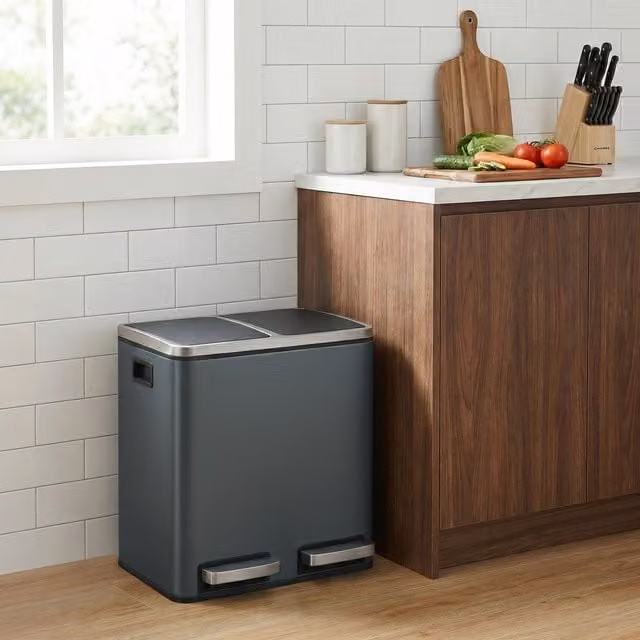 SONGMICS Double Pedal Kitchen Bin, 2 x 15 L, Green