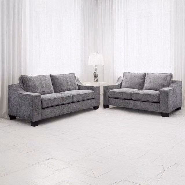 Furnishings For Less UK Nebraska Modern 3 + 2 Sofa Suite in Slate Grey Chenille Fabric – 1