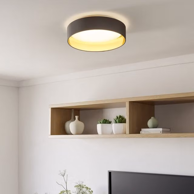 Eglo Palomaro Fabric Flush LED Ceiling Light, Warm White, Beige and Gold