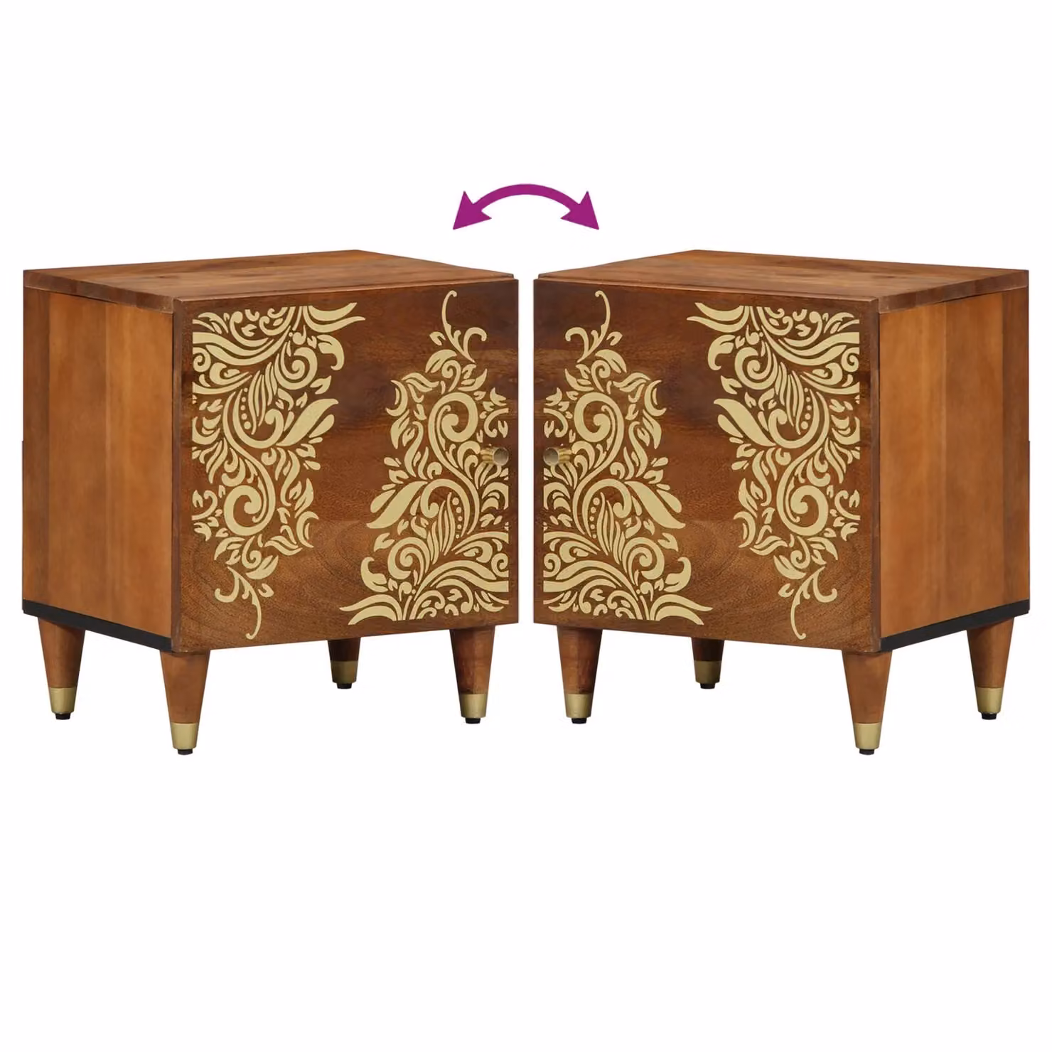 Berkfield Home Solid Wood Bedside Table in Honey Brown with Gold Accents – 6