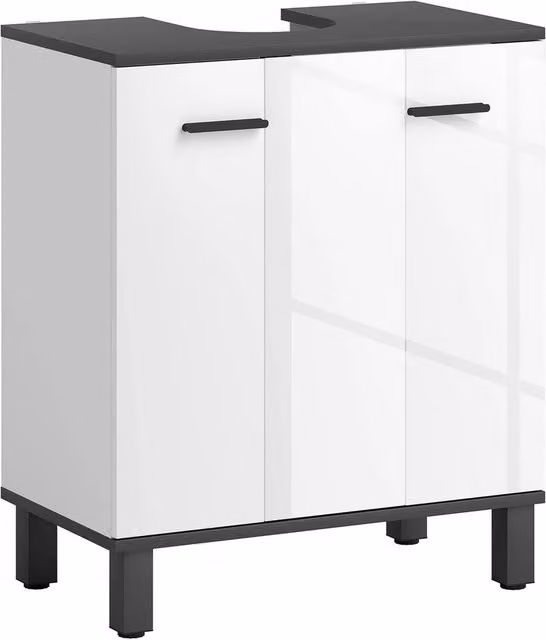 Nordara Modern High Gloss White Bathroom Under Sink Cabinet with Adjustable Internal Shelves W/D/H: 60 x 34 x 70 cm – 1
