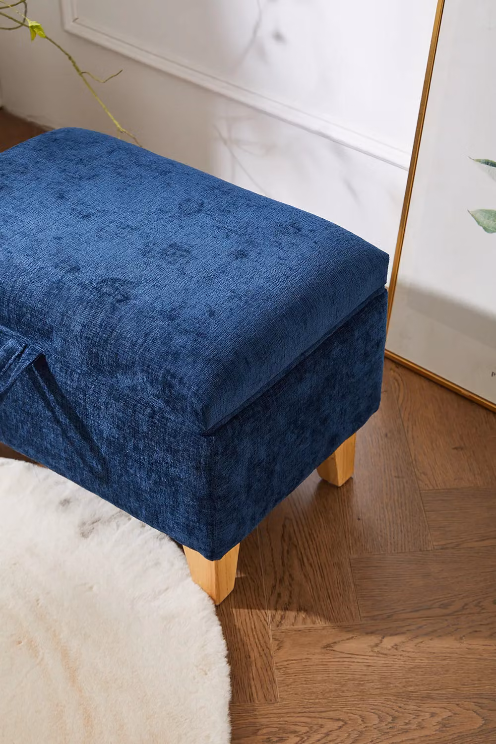 Living and Home Chenille Upholstered Storage Ottoman in Blue – 5