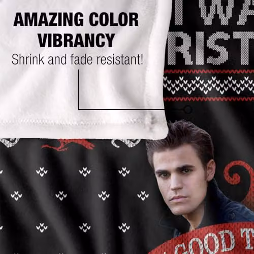 LOGOVISION The Vampire Diaries All I Want For Christmas Is Stefan Salvatore Super Soft Silky Touch Fleece Throw Blanket, W: 152 cm, D: 127 cm, Multicolour – 3