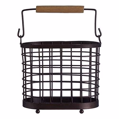 Orsina Sleek Oval Bronze Coated Freestanding Utensil Holder in Brown – 1