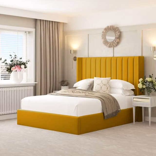 Bed Choices Madison Upholstered Bed Frame with 54 inch Headboard in Yellow, Size: Double (140 x 200 cm)