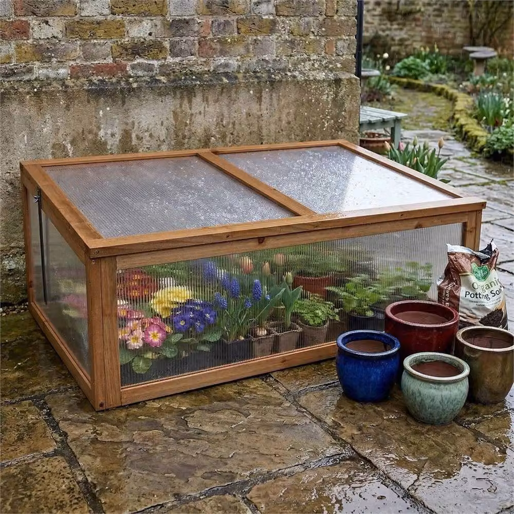 VOGREX Mini Wooden Cold Frame Greenhouse for Vegetables in Brown, W/D/H: 100 x 64 x 40 cm – 3