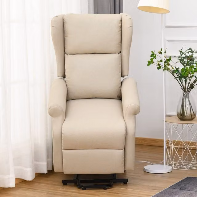 HOMCOM Electric Riser Recliner Armchair with Remote Control and Power Lift Assist in Beige Fabric – 1