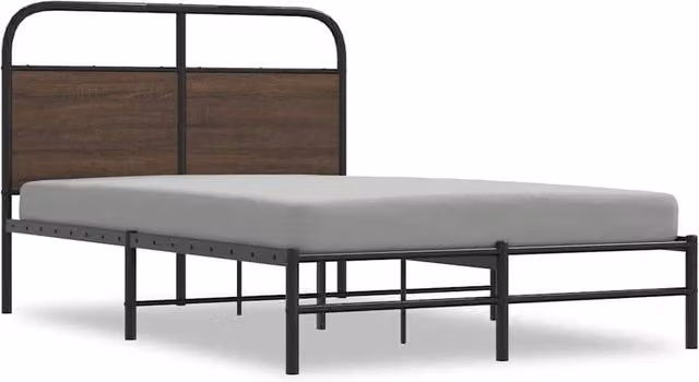 Berkfield Home Small Double Bed Frame in Brown Oak Wood and Metal, W/D/H: 120 x 190 x 30 cm – 1