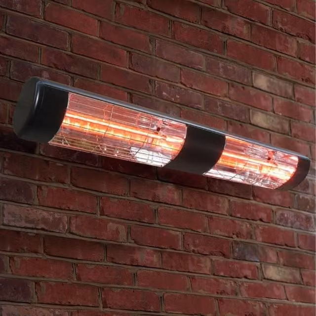 Primrose 3kW Black Wall Mounted Outdoor Electric Infrared Halogen Patio Heater with Stainless Steel and Glass Finish