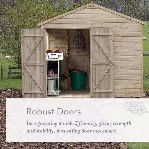 Forest Garden Rustic Brown Wooden Gable Shed with Double Doors and Floor Lock – 5