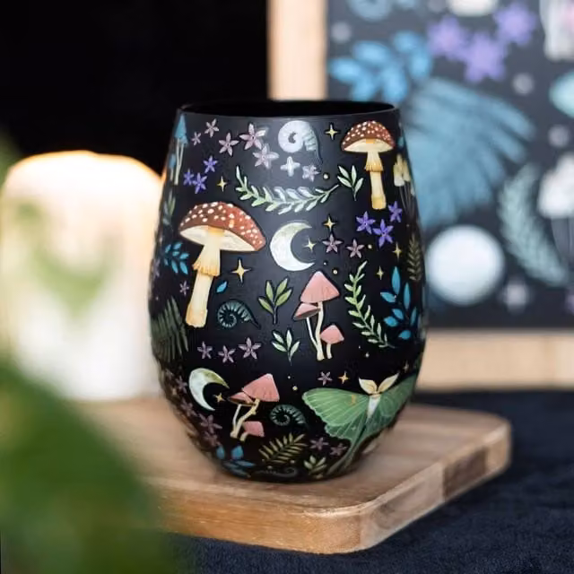 Uniqueful Multicolour Floral Print Stemless Glass Tumbler, 500ml