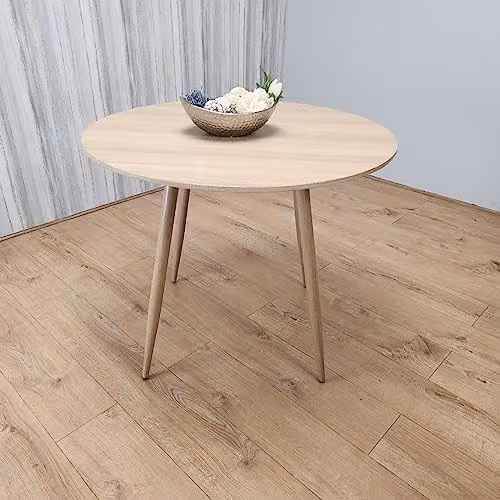 Kosy Koala Modern Round Oak Effect Dining Table in Brown and Multicolour, W/D/H: 90 x 90 x 75 cm