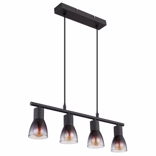 Netlighting Satella Bar Pendant Ceiling Light in Black with Smoke Grey Glass Shades, 4x E14, W/D/H: 120 x 52 x 25 cm – 1