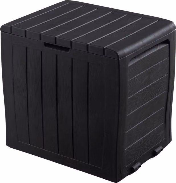 Simpa 120L Wood Panel Effect Plastic Garden Storage Box in Black and Grey, W/D/H: 57.8 x 44.0 x 55.0 cm – 6