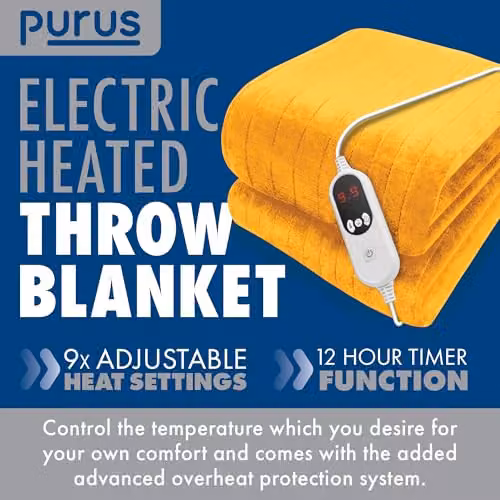 Purus Deluxe Gold XL Electric Heated Throw Blanket with Soft Fleece and Timer Settings – 2