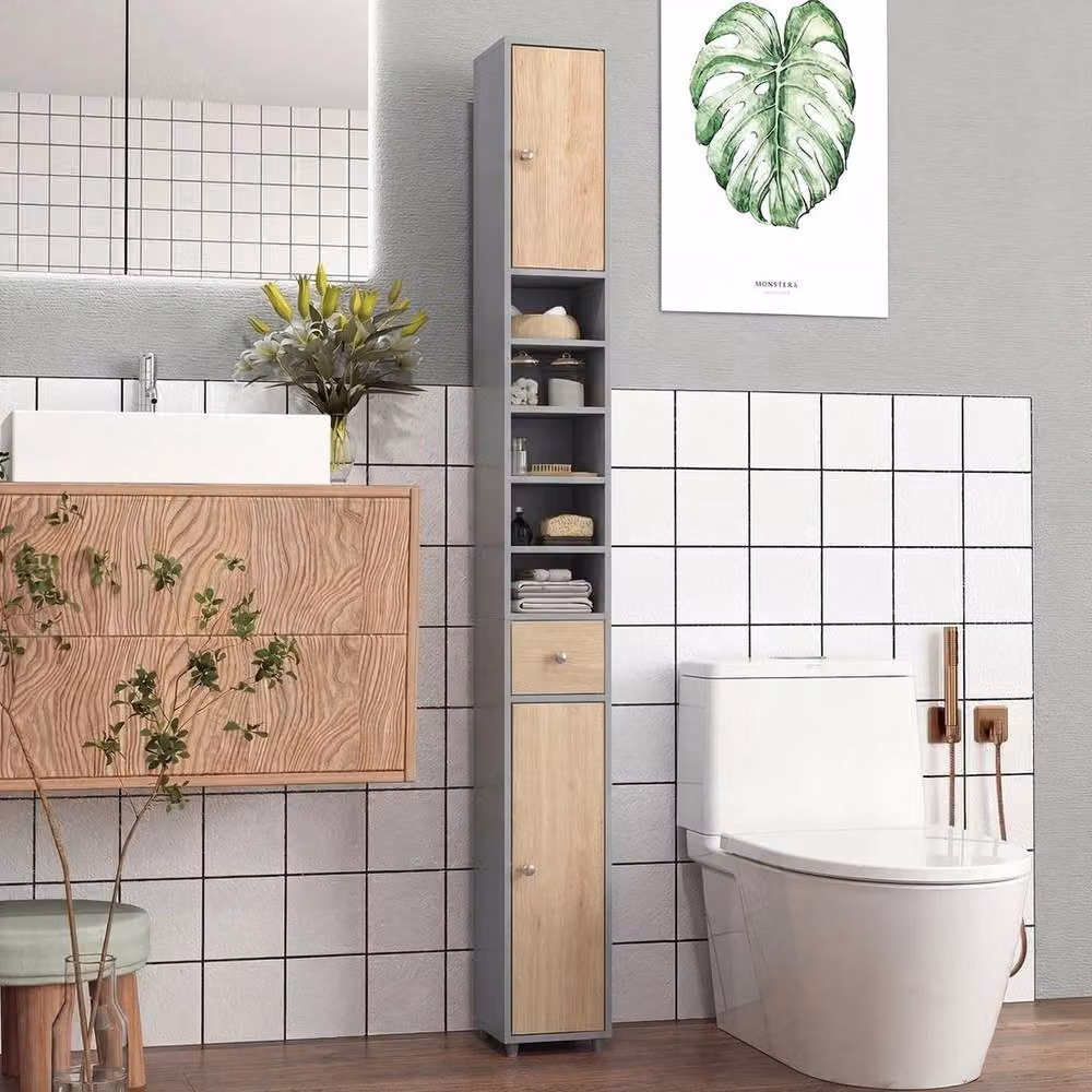 Hinsinc Slim Tall Freestanding Bathroom Storage Floor Cabinet in Grey – 3