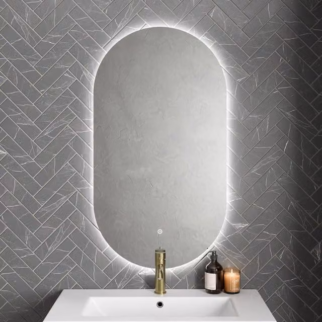 Bathwell Oval Backlit LED Mirror with Demister and Touch Switch in Silver