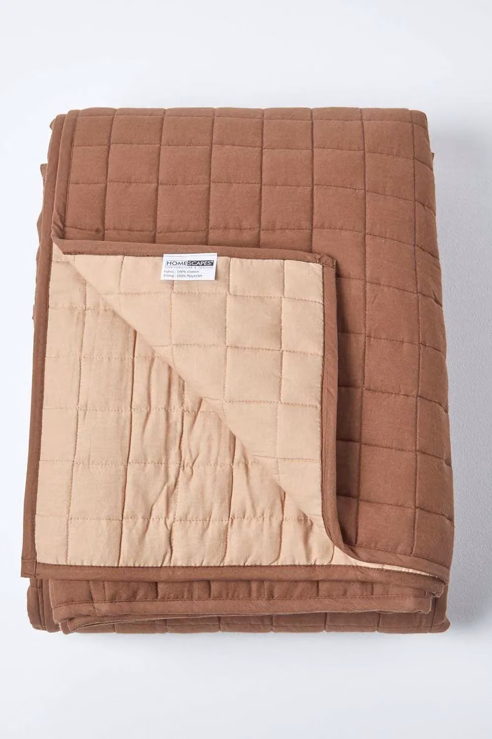 Homescapes Reversible Quilted Cotton Bedspread in Brown, W/D/H: 230 x 250 cm – 2