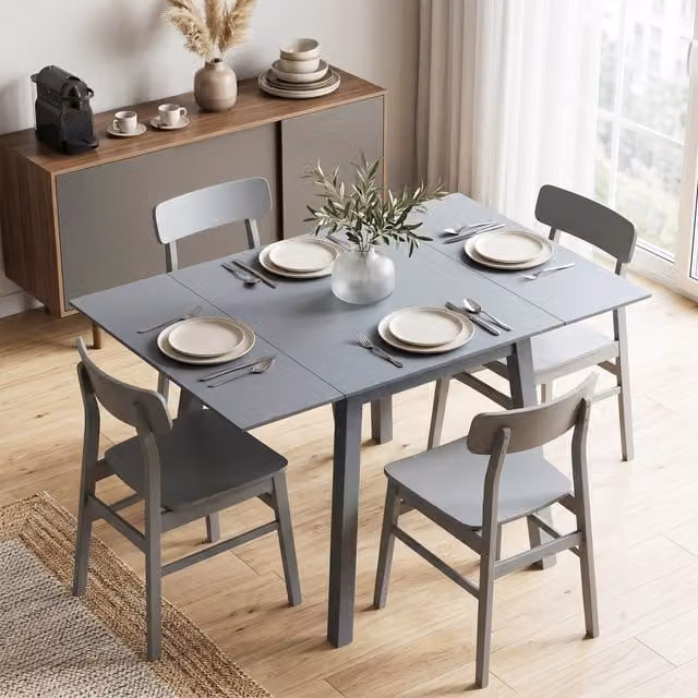 HOMCOM Modern Rectangular Folding Dining Table with Drop Leaf in Natural and Grey Pine Wood