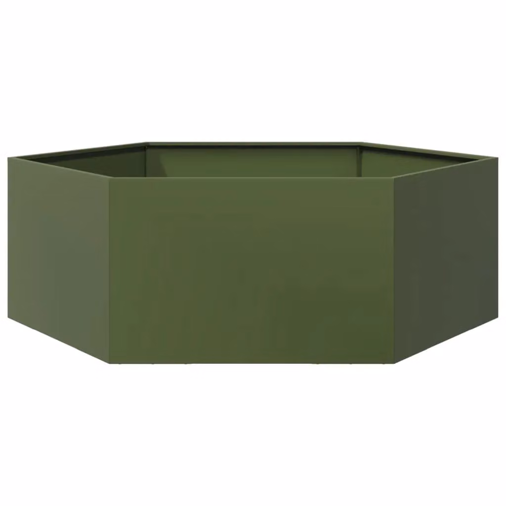 Berkfield Hexagon Steel Garden Planter in Olive Green, W/D/H: 138 x 120 x 45 cm – 2