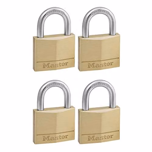 Master Lock Pack of 4 Gold Brass Key Padlocks, W/D/H: 6.8 x 5 x 1.4 cm – 1