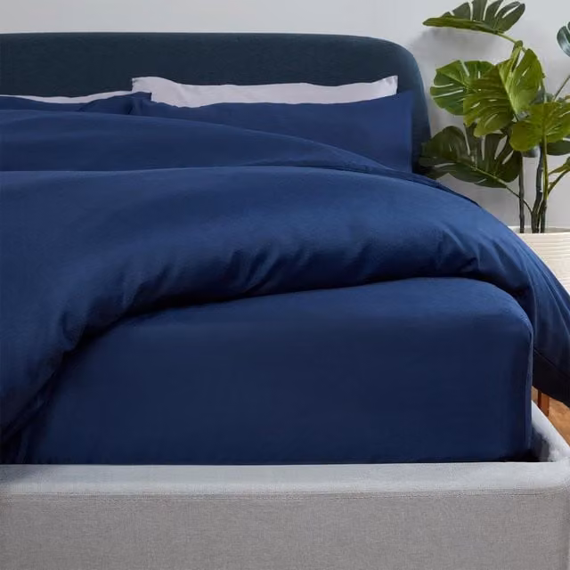 Brentfords Blue Plain Non-Iron Microfibre Fitted Bed Sheet, W/D/H: 90 x 190 cm – 1