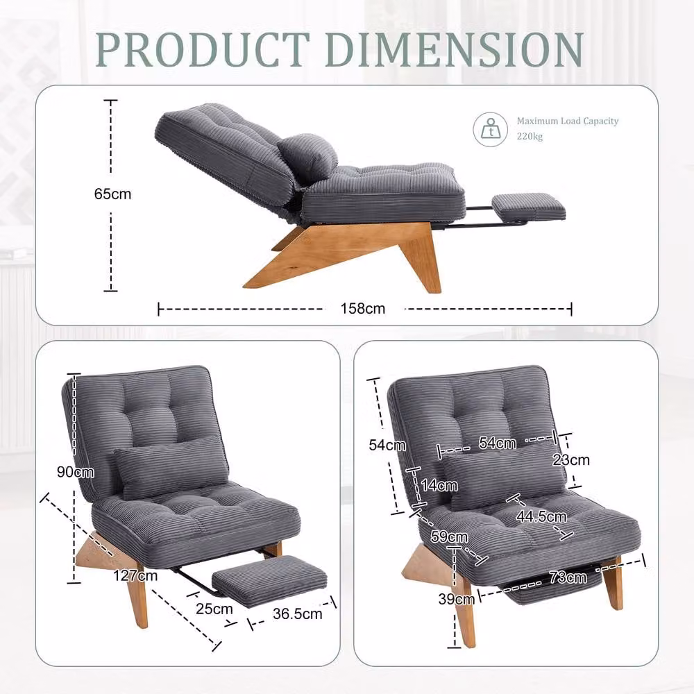 Matteo Striped Corduroy Adjustable Accent Chair with Foldable Ottoman in Dark Grey – 6
