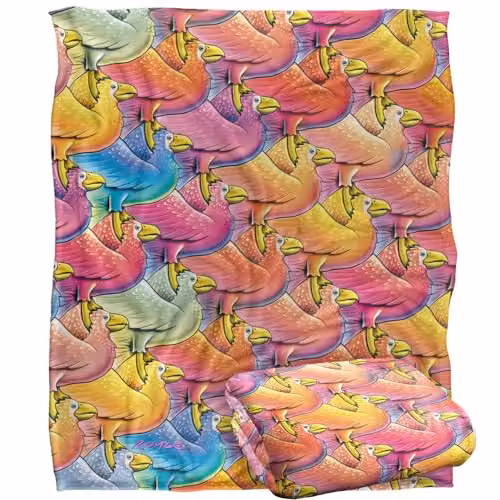 JQ Licensing Royce Mcclure Flocking Birds Pattern Super Soft Fleece Throw Blanket, White, W/D/H: 152 x 127 cm