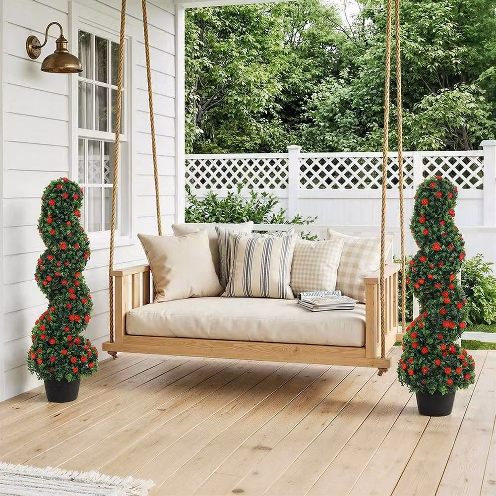 NESTLUNE Red Artificial Rose Topiary Tabletop Tree – 6