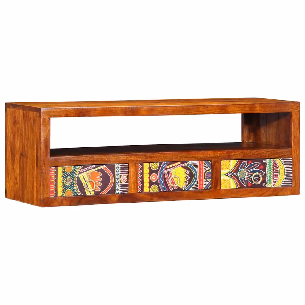 Berkfield Home Wall-mounted Multicolour Acacia Wood TV Cabinet W: 90 cm, D: 30 cm, H: 30 cm – 2