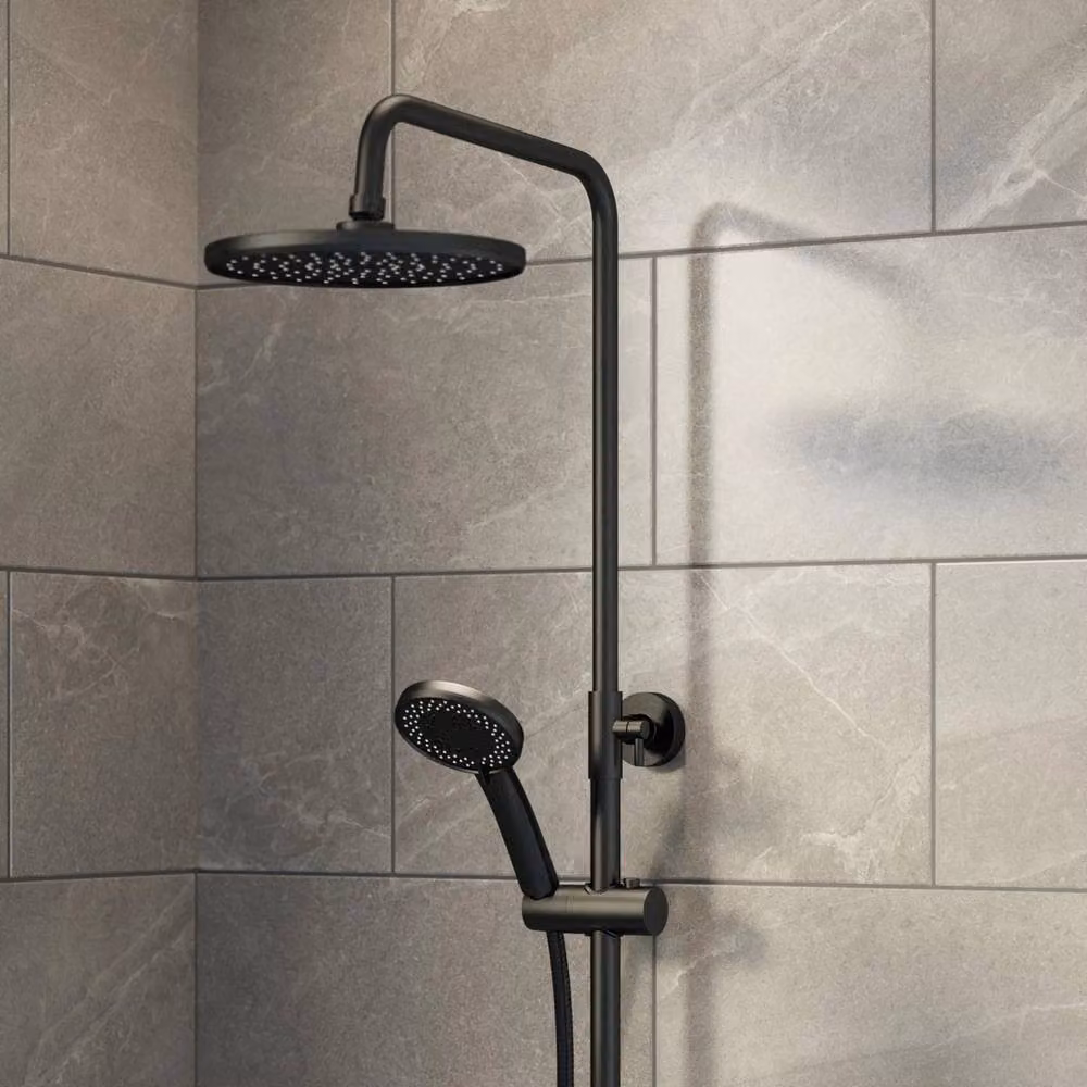 Hinsinc Dual Head Thermostatic Bathroom Mixer Shower Set in Matt Black – 3