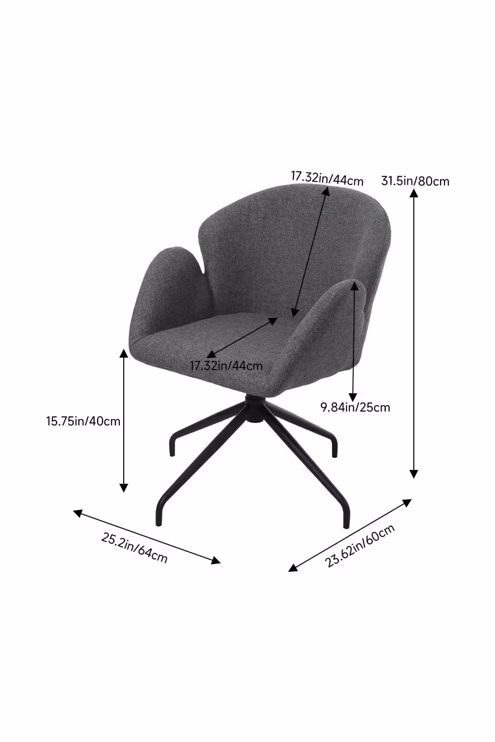 H&O Direct Modern Grey Fabric Swivel Lounge Chair with Armrests – 2