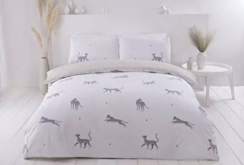 Rapport Home Reversible Leopard Print Polycotton Duvet Cover and Pillowcase Set, White, W/D/H: 200 x 200 cm