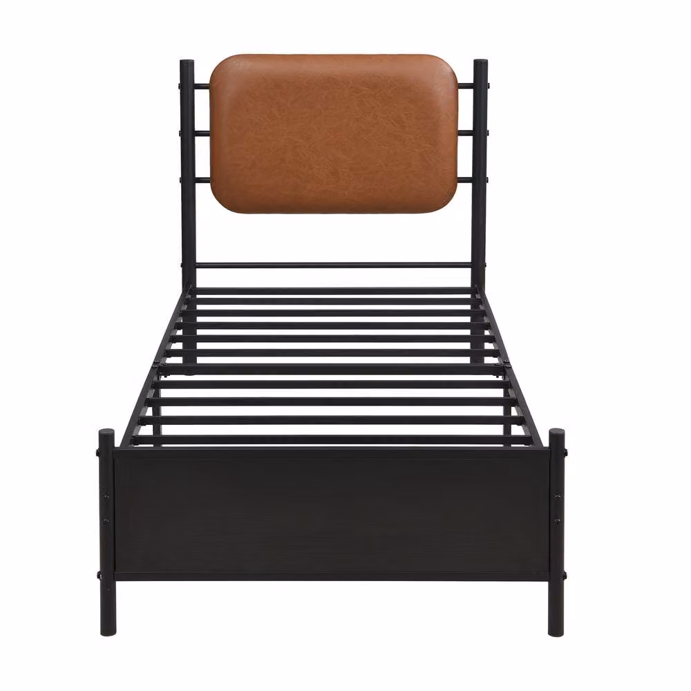 BTM Metal Bed with Black PU Upholstered Headboard, Double, W/D/H: 140 x 200 x 135 cm – 5