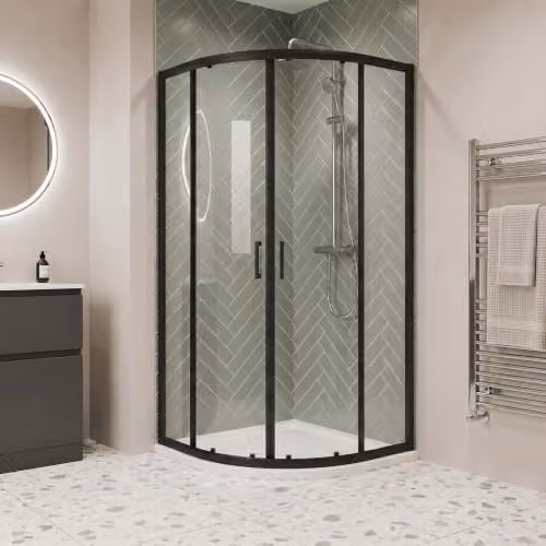 Balterley Quadrant Corner Shower Enclosure with 6mm Toughened Safety Glass and Sliding Door, Matt Black, W/D/H: 78 x 78 x 185 cm – 2