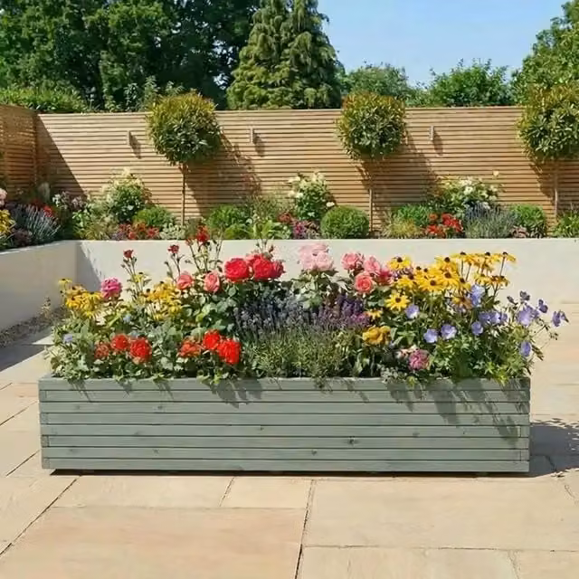 Access Garden Products Pine Raised Trough Planter in Green, W: 200 cm, D: 40 cm, H: 40 cm