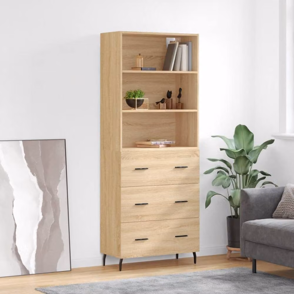 Berkfield Home Sonoma Oak Highboard in Beige and Brown, W/D/H: 69.5 x 34 x 180 cm – 2