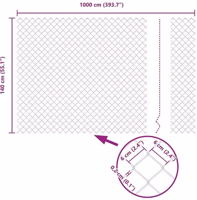 Berkfield Home Durable Galvanised Steel Chain Link Fence in Silver, H: 1.4 m x W: 10 m