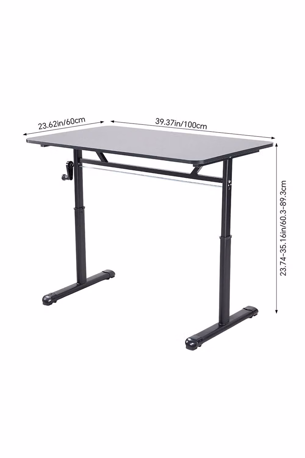 Living and Home Height Adjustable Office Desk with Manual Crank, Black, W: 80 cm, D: 60 cm – 2