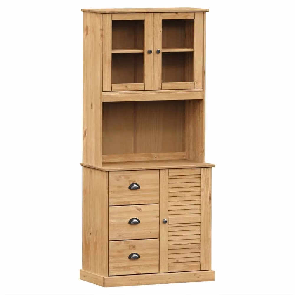 Berkfield Home VIGO Highboard in Brown Solid Pine with Glass Doors, W/D/H: 78 x 40 x 175 cm – 2
