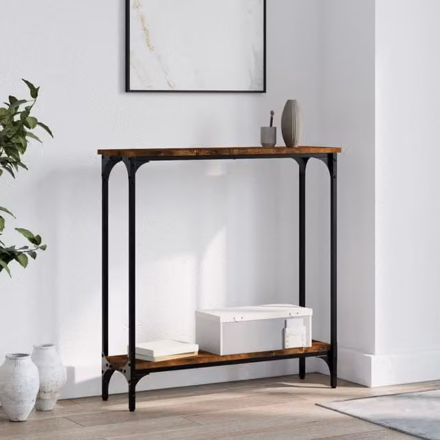Berkfield Home Smoked Oak Console Table in Brown, W/D/H: 75 x 22.5 x 75 cm