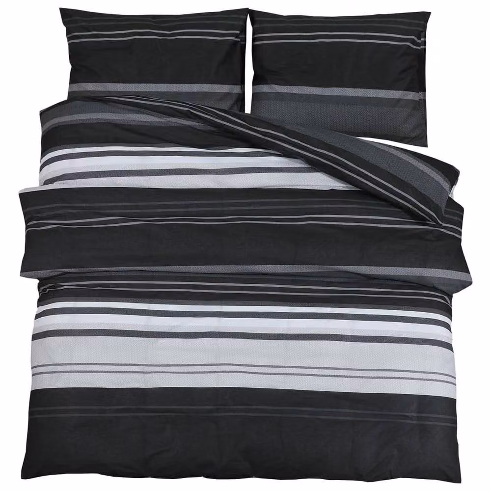 Berkfield Home Elegant Striped Cotton Duvet Cover and Pillowcase Set in Black and White, W/D/H: 200 x 220 cm and 80 x 80 cm – 3