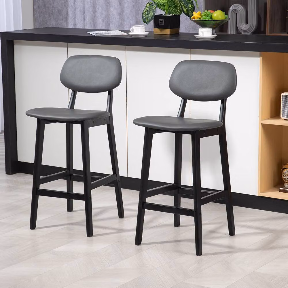STILVORA Set of 2 Modern Bar Stools with Wooden Structure and Grey Synthetic Leather – 2
