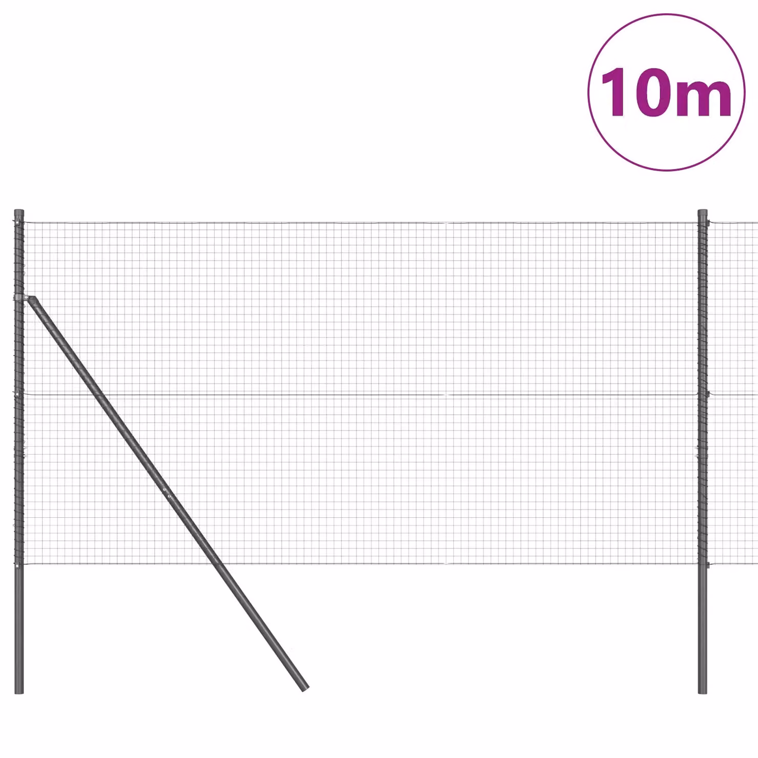 Berkfield Home Grey Steel Single-Bar Welded Wire Fence with 7 Round Posts, W: 10 m, H: 1.4 m – 3