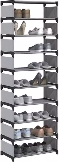 Berkfield Home 10-Tier Shoe Rack in Grey, W/D/H: 54 x 28 x 158 cm