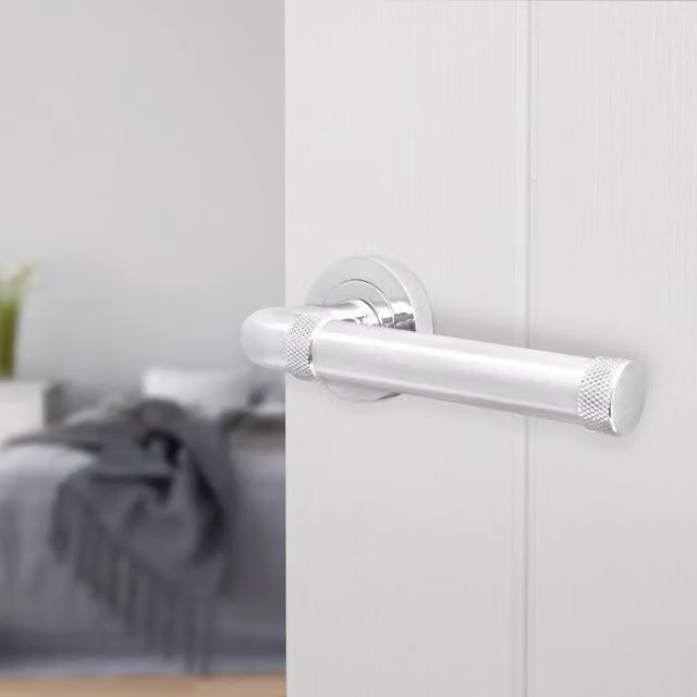 AFIT Polished Chrome Fire Door Handle Internal Lever On Rose in Silver, W/D/H: 15.0 x 15.0 x 15.0 cm – 1