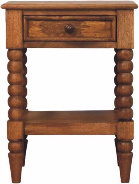 Artisan Furniture Solid Wood Spindle Bedside Table in Amber Oak Brown